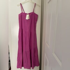 S: Linen Blend Midi/Maxi Flowy Sun Dress Sim & Sam Pink NWT Asymmetrical